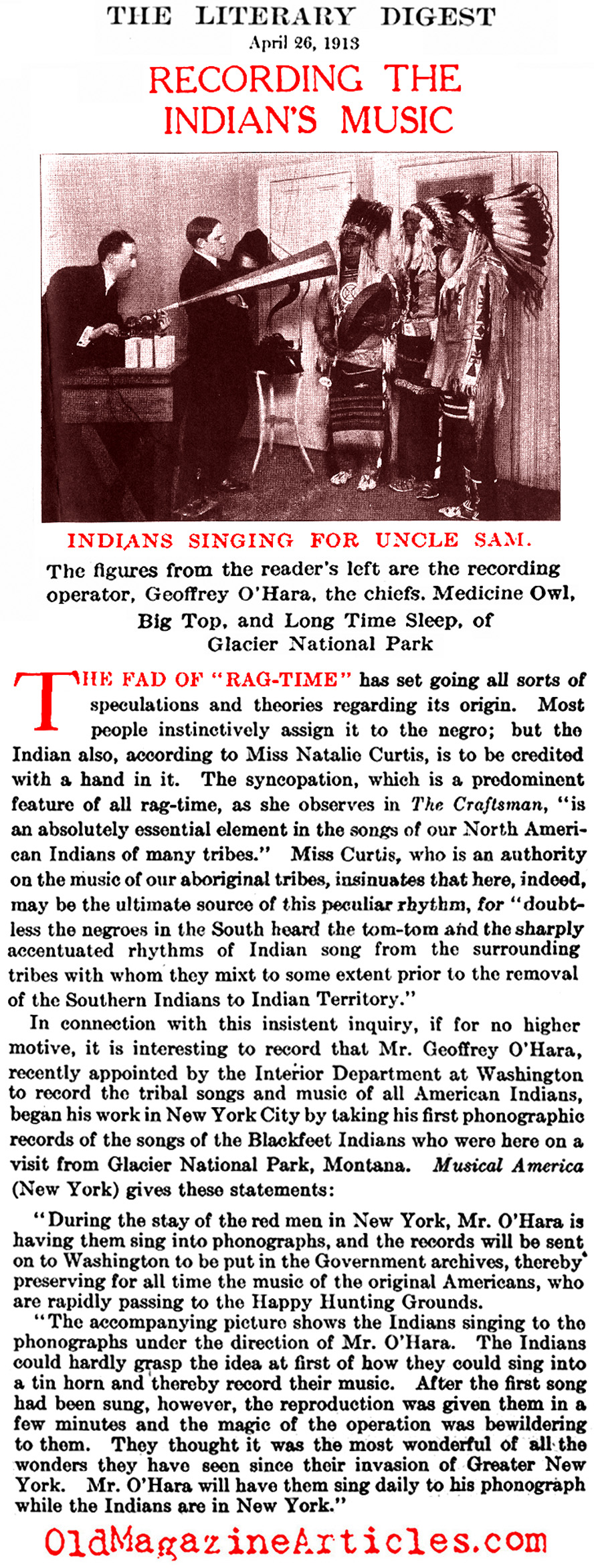 The Influence of the Natives on Rag Time Music  (The Literary Digest, 1913)